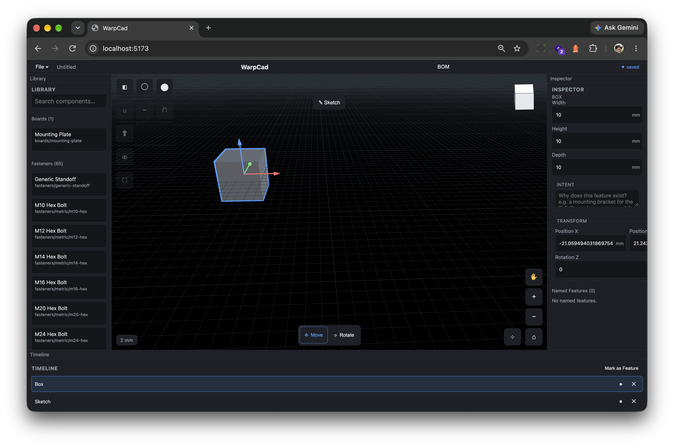 Attempt two: adding a second object made the first one disappear — only one object at a time survived in the viewport