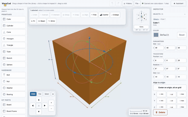 Dragging the translate gizmo to move a selected shape