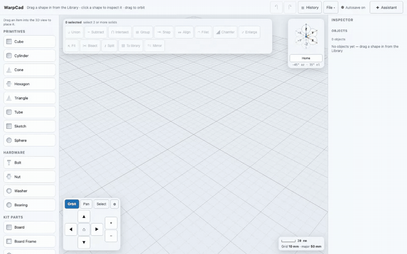 Dragging a cube out of the Library and dropping it in the 3D view